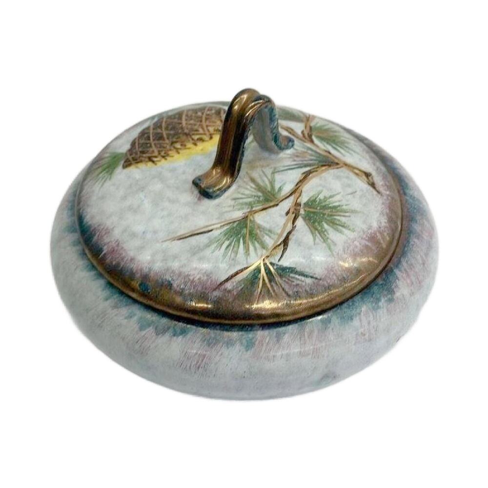 Vintage Italian Pottery Covered Dish, Pine Cone Container Jar Box With Lid